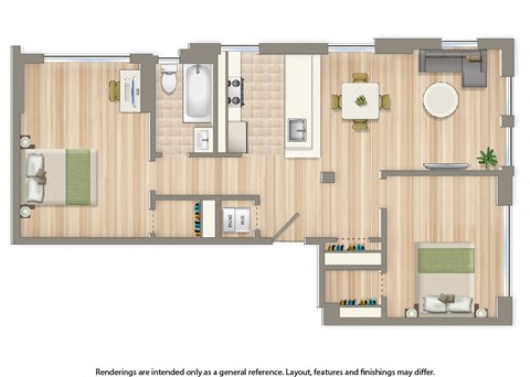juniper courts two bedroom apartment floor plan rendering